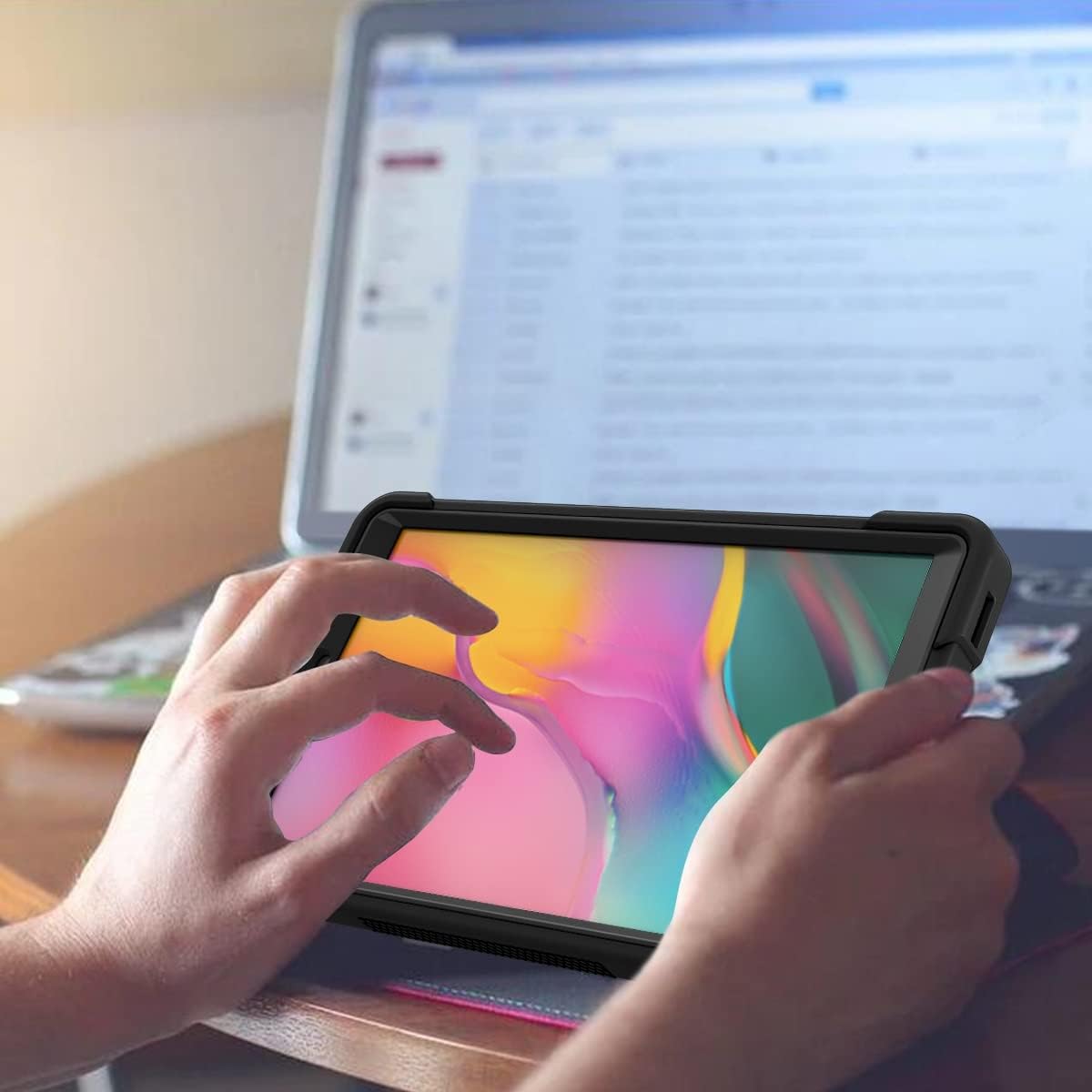 Husa pentru tableta, Samsung Galaxy Tab A 8.0", 3 straturi, suport incorporat, negru