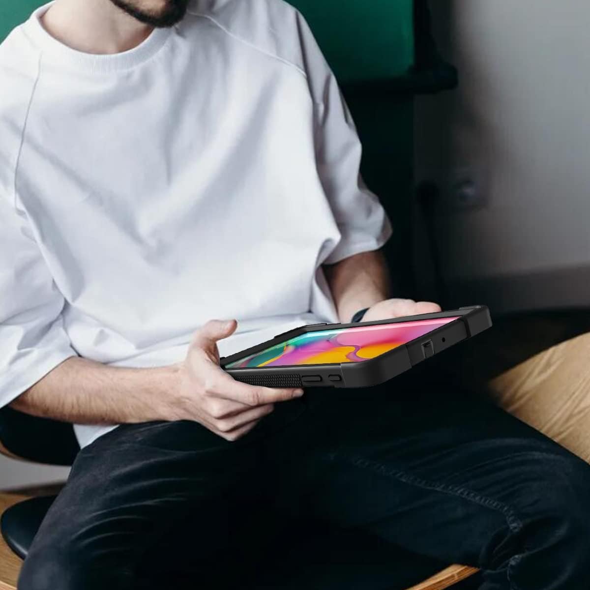 Husa pentru tableta, Samsung Galaxy Tab A 8.0", 3 straturi, suport incorporat, negru