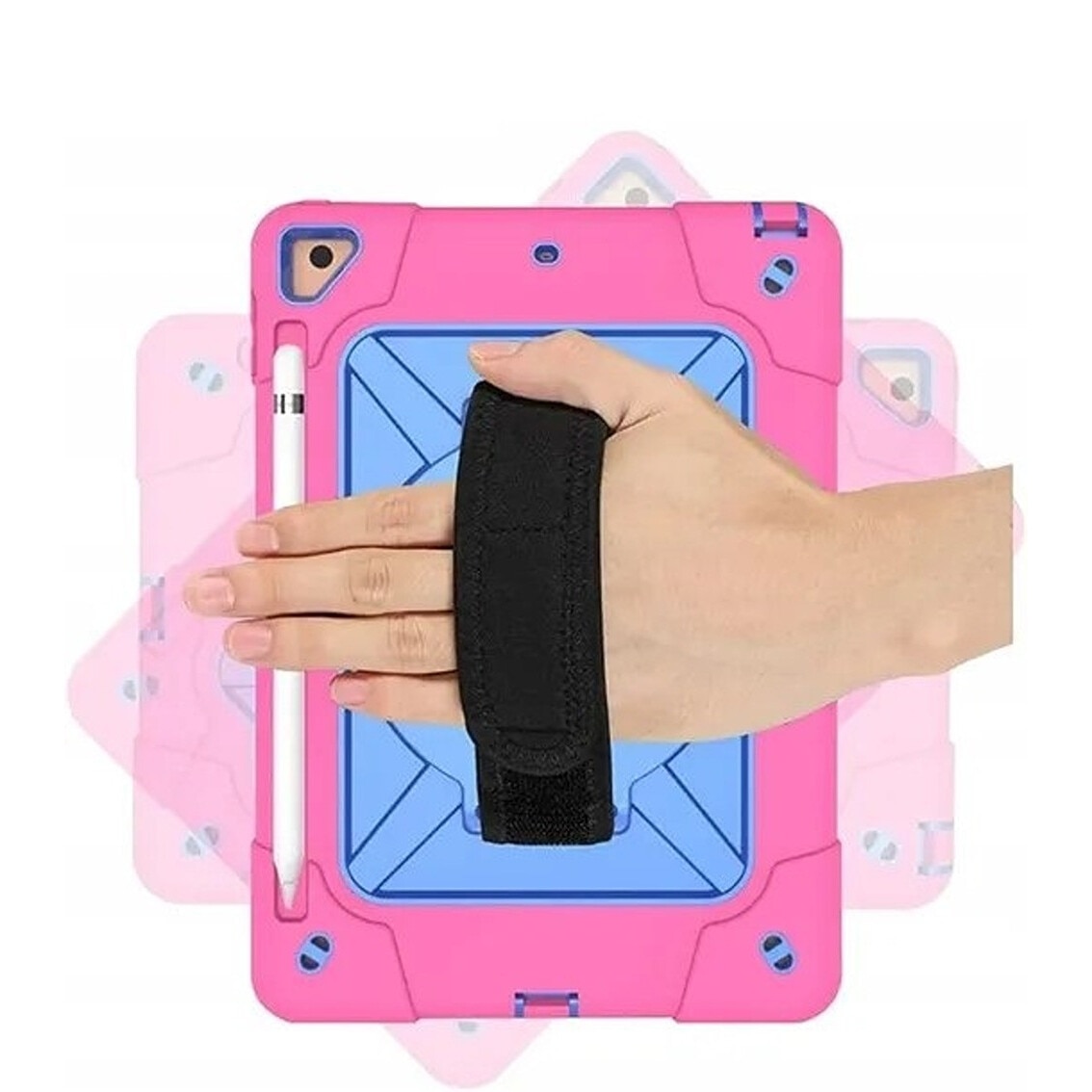 Husa pentru iPad 9.7" cu suport si curea, roz, trei straturi de protectie