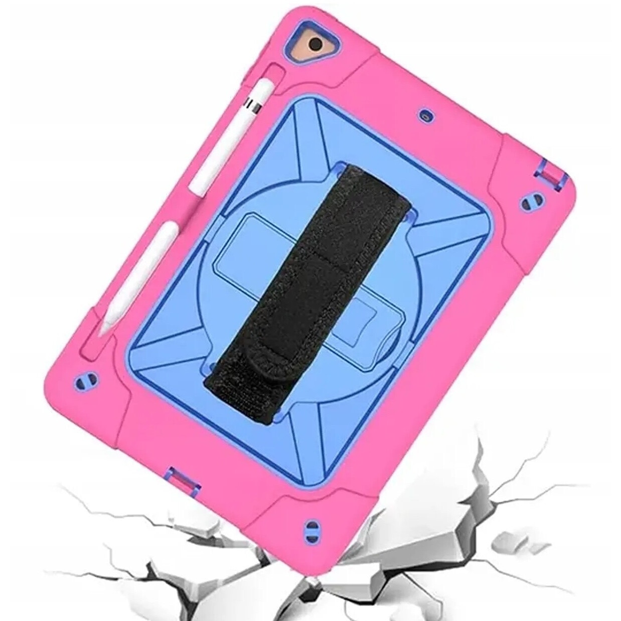 Husa pentru iPad 9.7" cu suport si curea, roz, trei straturi de protectie