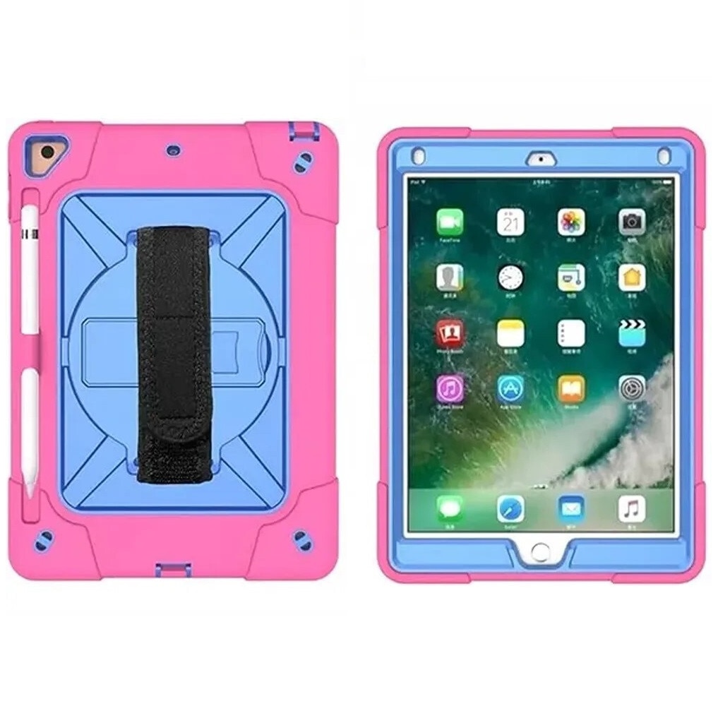 Husa pentru iPad 9.7" cu suport si curea, roz, trei straturi de protectie