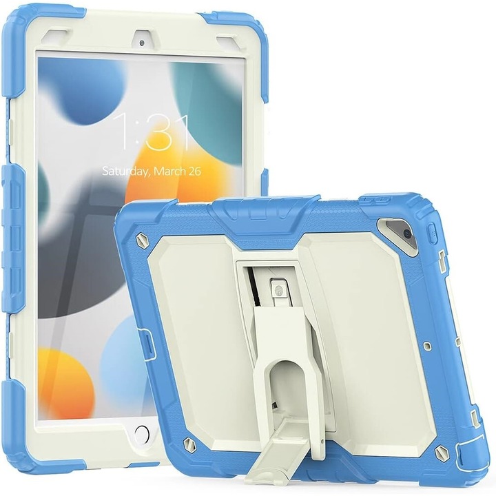 Husa tableta pentru iPad Air 3/Pro 10.5", albastru, cu suport si curea reglabila, constructie tripla