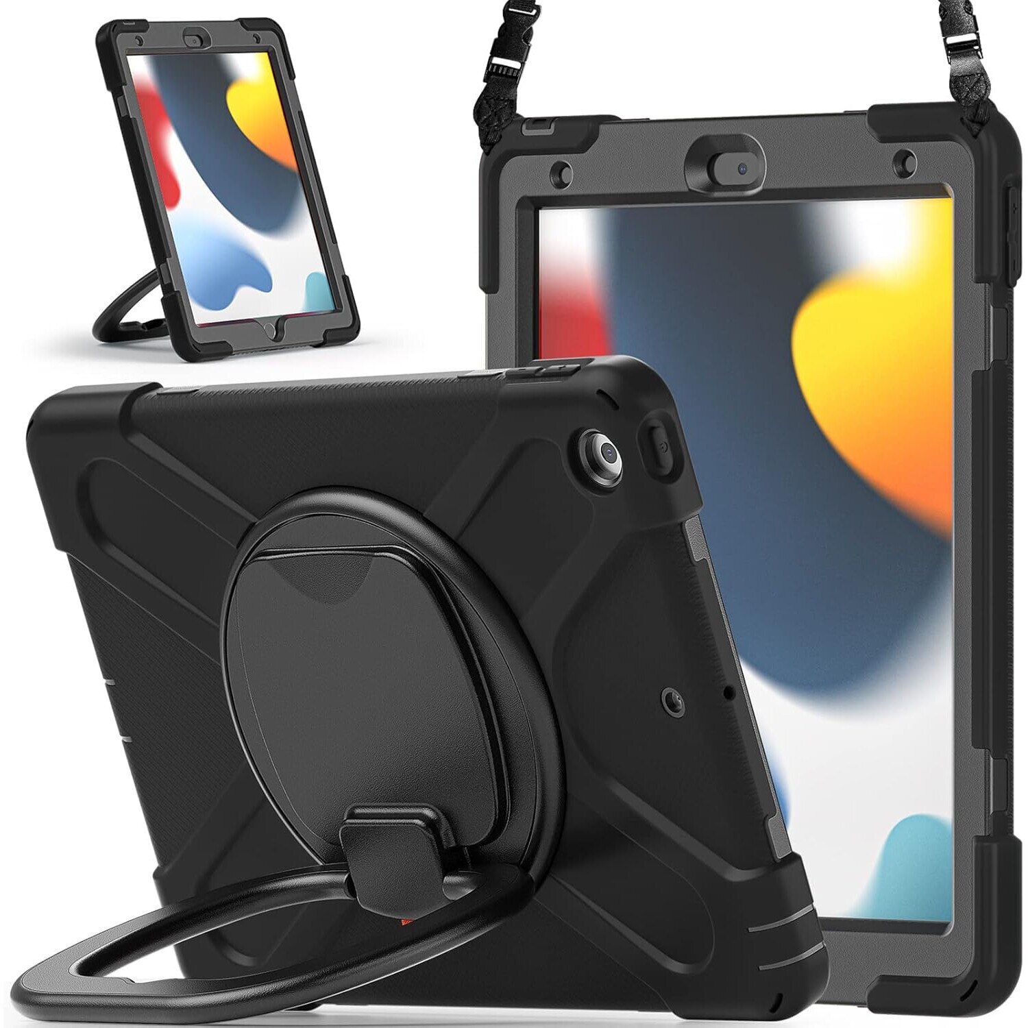 Husa tableta, pentru iPad 10.2", 3 straturi, suport rotativ, negru