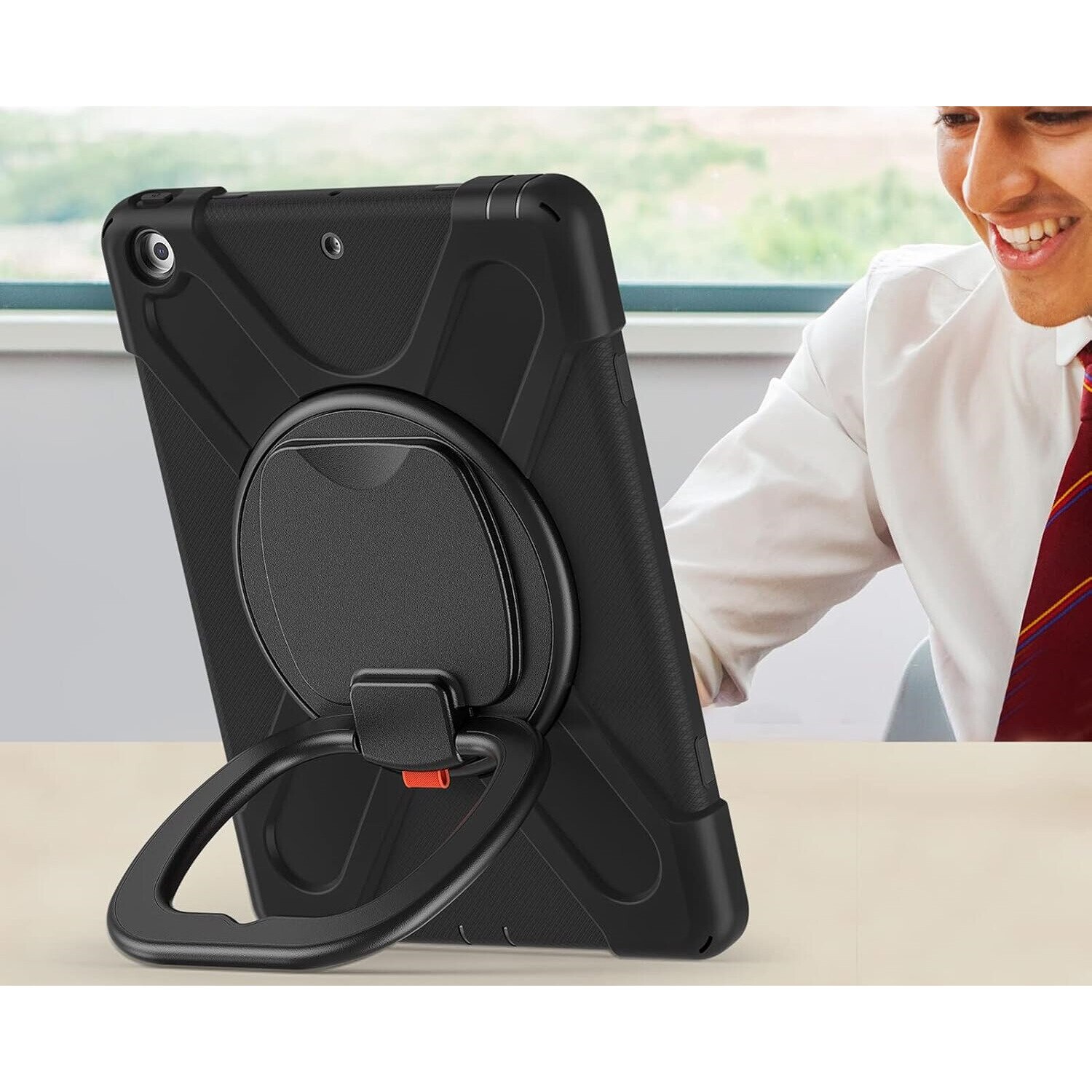 Husa tableta, pentru iPad 10.2", 3 straturi, suport rotativ, negru