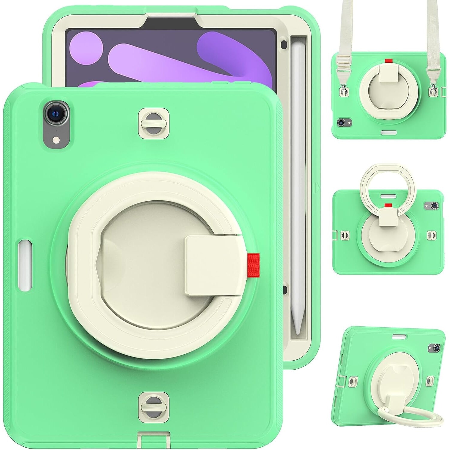 Husa pentru iPad Mini 6 8,3", verde, cu suport si curea reglabila, constructie tripla