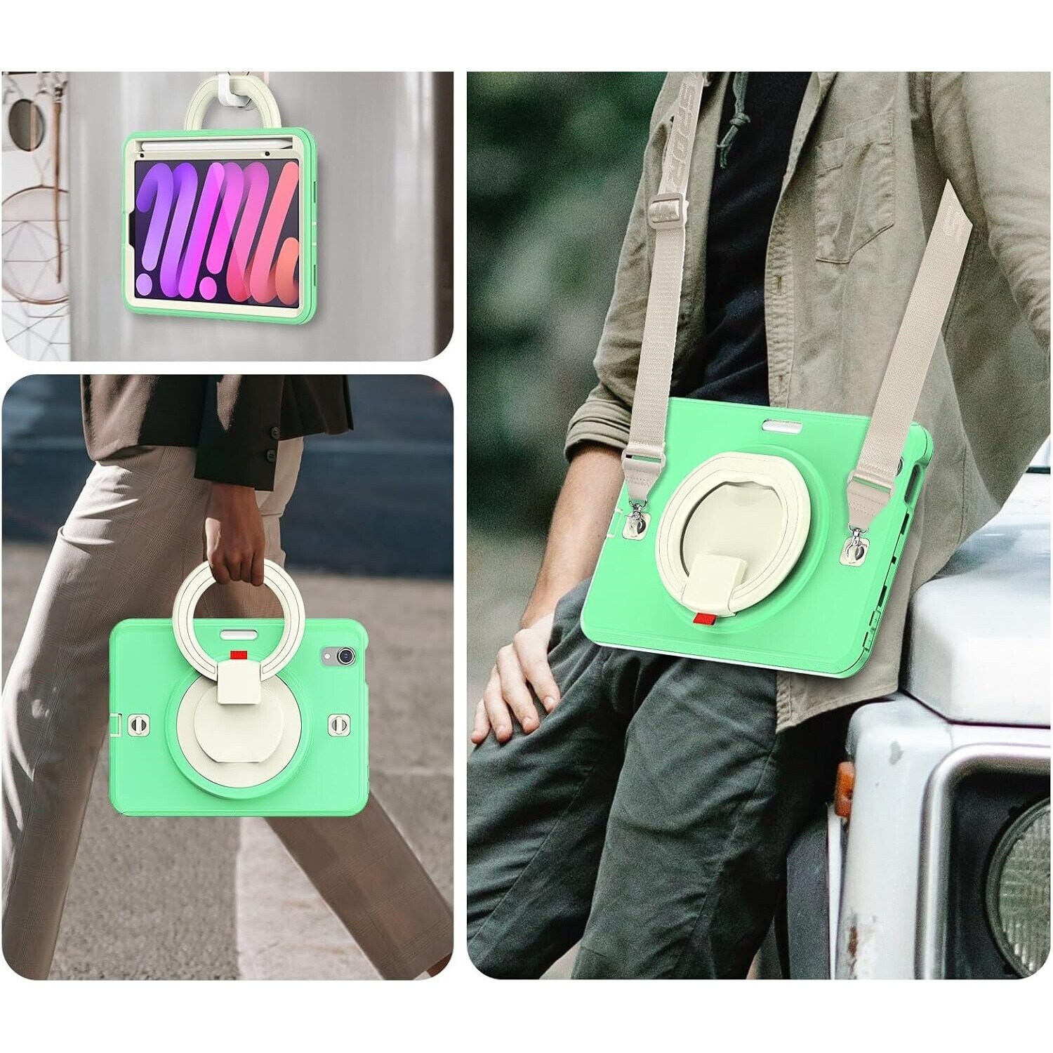 Husa pentru iPad Mini 6 8,3", verde, cu suport si curea reglabila, constructie tripla