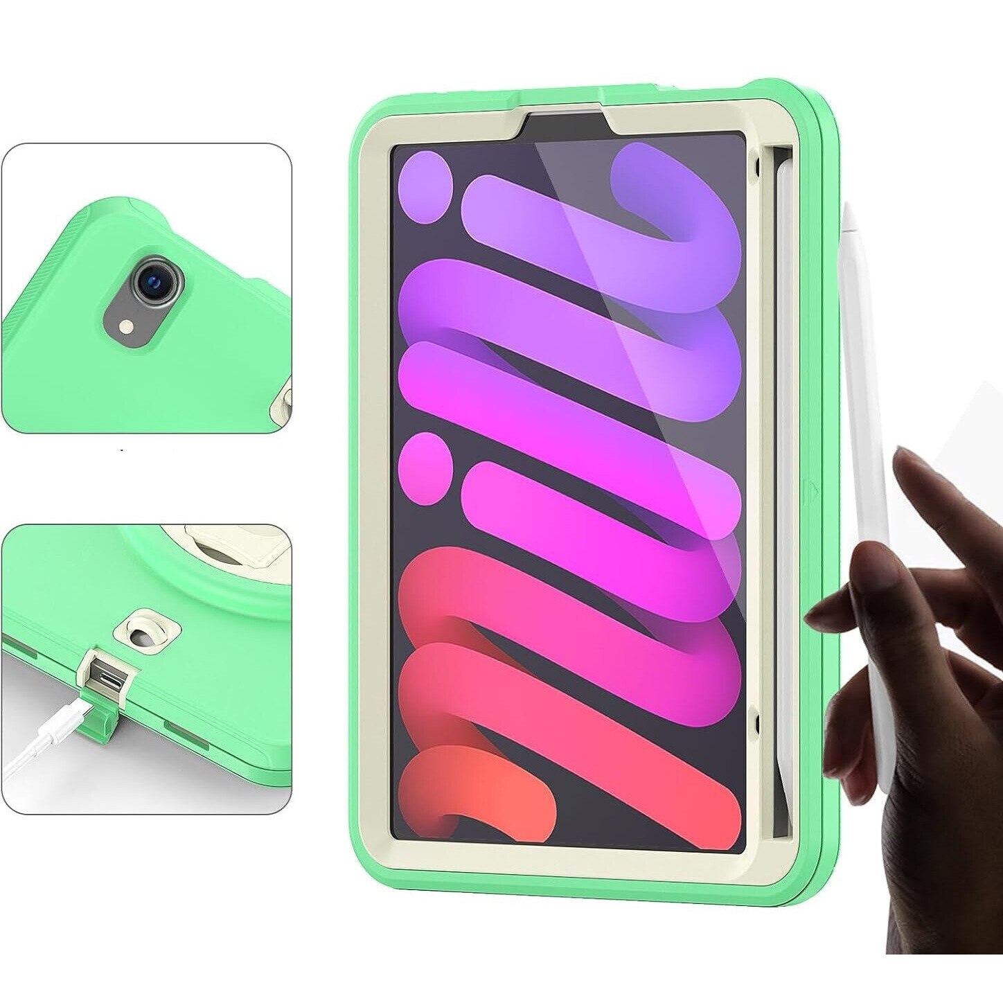 Husa pentru iPad Mini 6 8,3", verde, cu suport si curea reglabila, constructie tripla