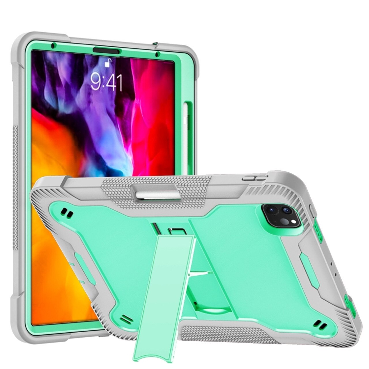 Husa pentru iPad Air 4/5/Pro 11", trei straturi, suport incorporat, curea reglabila, verde menta
