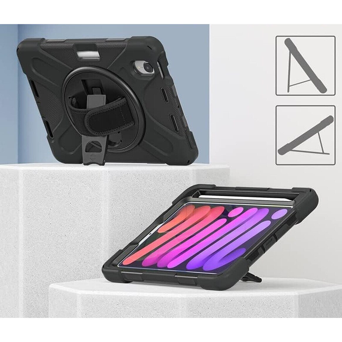 Husa pentru iPad Mini 6 8,3", cu suport rotativ si loc pentru stylus, negru