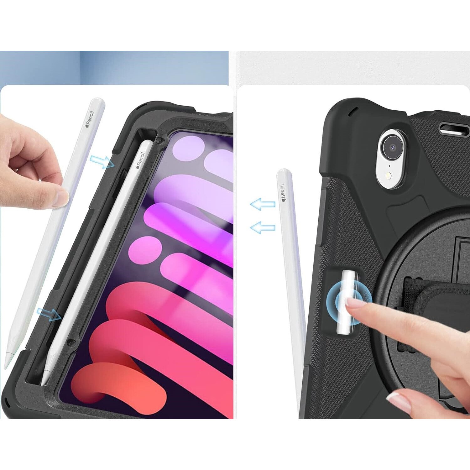 Husa pentru iPad Mini 6 8,3", cu suport rotativ si loc pentru stylus, negru