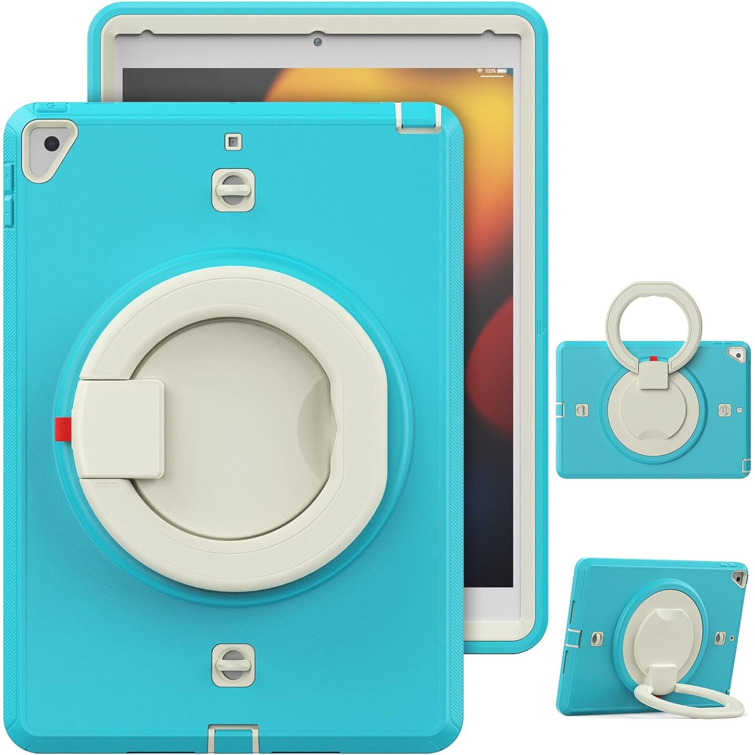 Husa tableta pentru iPad 8/9 10,2", turcoaz, cu suport si curea reglabila, constructie tripla