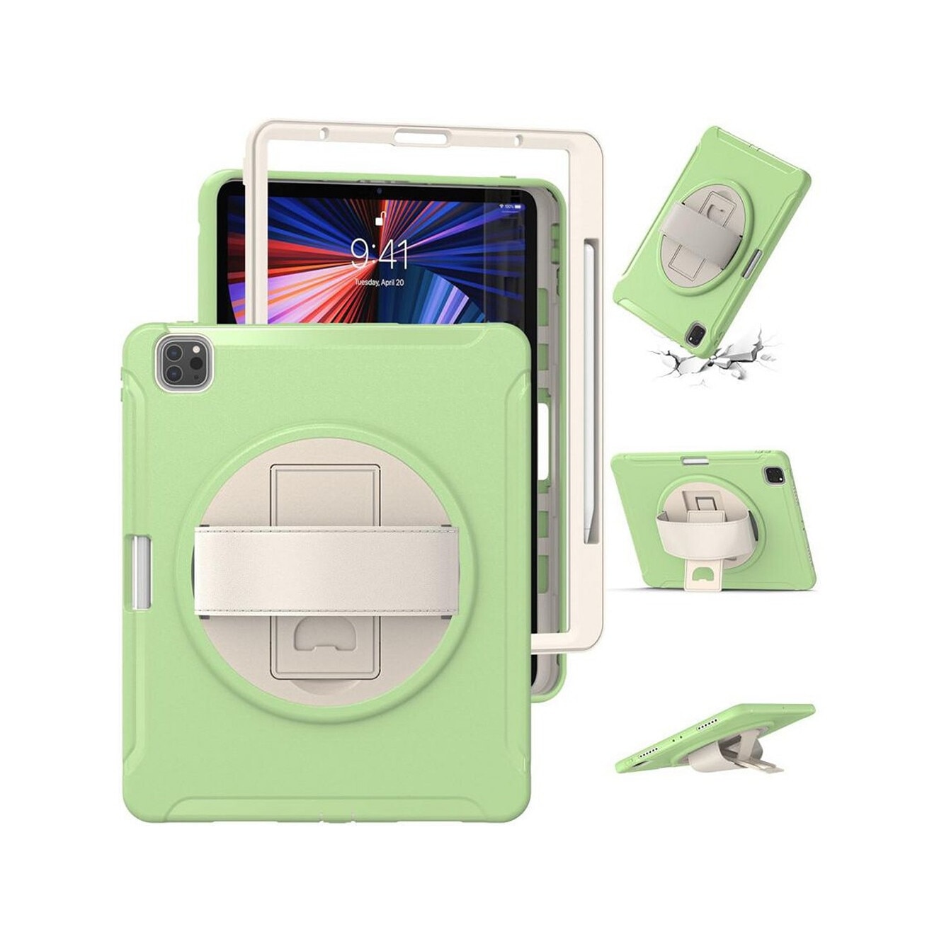 Husa pentru tableta iPad Air 5/Air 4/Pro 11", verde, cu suport rotativ si loc pentru stylus