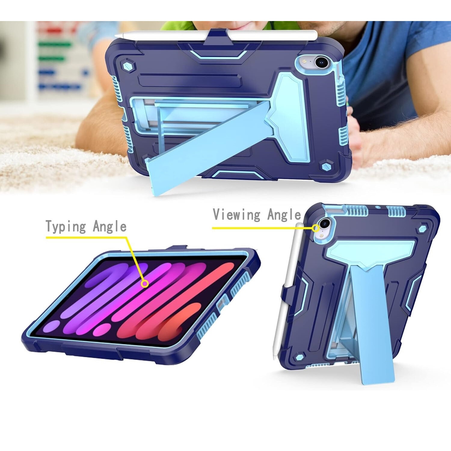 Husa pentru iPad Mini 6 8,3", cu suport si loc pentru pix, albastru