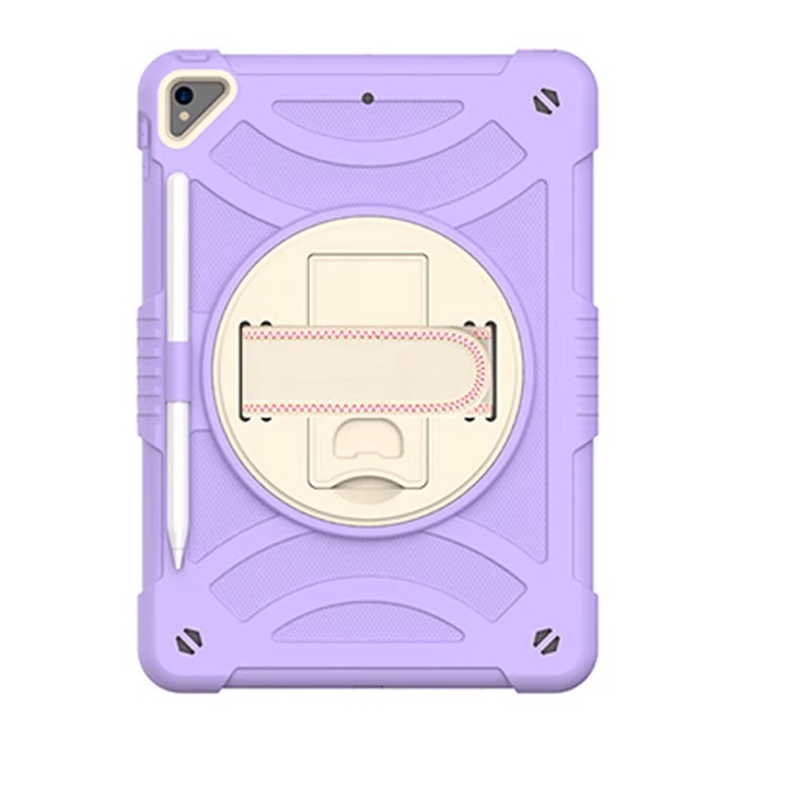iPad 10.2" tablet tok, 3 rétegű, 360°-ban forgatható állvánnyal, lila