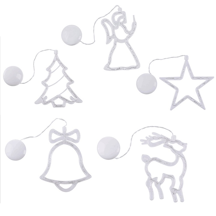 Коледни декорации за елха, вътрешно осветление, снежинка, лесна за използване, подобрява празничната атмосфера, дълги кабели, здрави вендузи за дома, офиса, търговското пространство (5 броя)