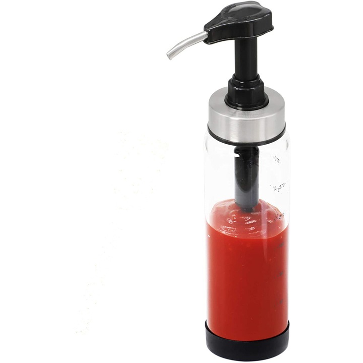 Dispenser de sosuri fara picurare, AMRINUGL, sticla transparenta, 300ml