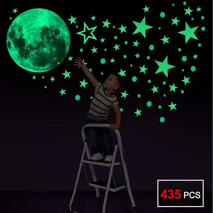 Звездно нощно небе за декорация на детска стая, фотолуминесцентни PVC стикери за стена, светещи в тъмното, идеални за спалня, стая за игра, декорация на класна стая (435 броя)