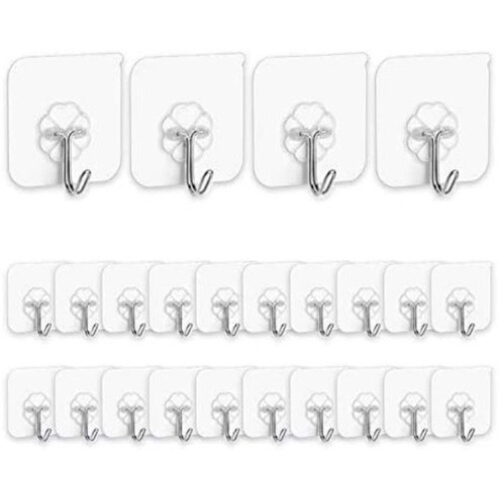 Carlige adezive elegante, Carlige adezive rezistente, transparente, impermeabile pentru diverse suprafete, Carlige decorative multifunctionale de perete pentru baie, bucatarie, exterior (10 pachete)