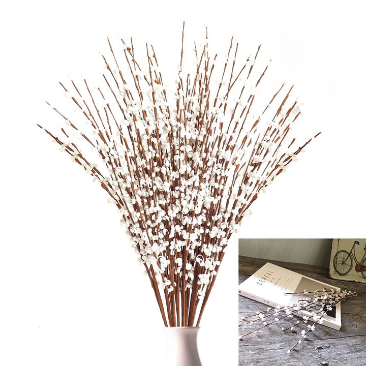 Set 10 flori artificiale iasomie, 29.5", material matase si plastic, decor pentru birou si acasa