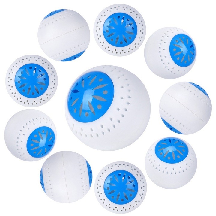 Hűtőszagelnyelő, Orion, Hűtőgolyók 10 db, Fehér/kék, 5 cm, Aktív szén, Hűtőszekrénybe és egyéb helyiségekbe