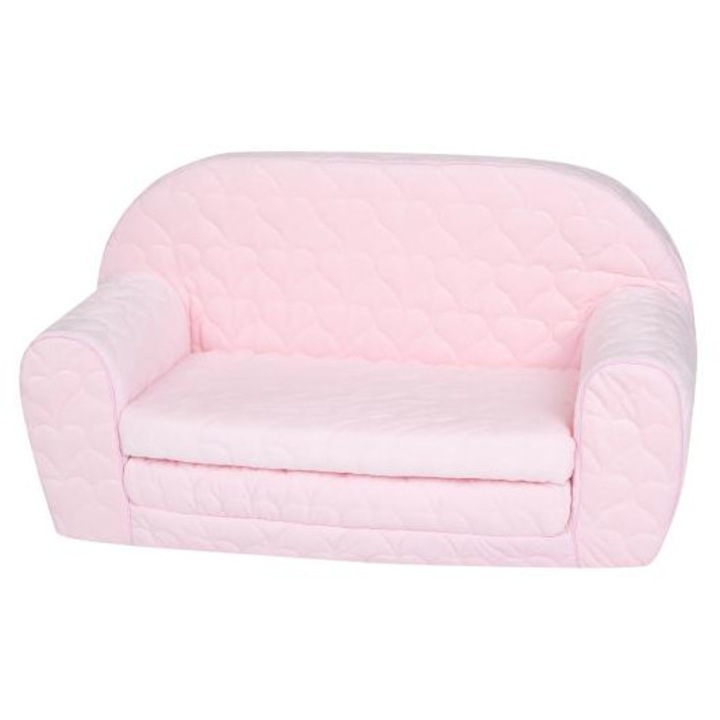Canapea extensibila pentru copii, Knorr Toys, matlasata, umplutura din spuma moale, husa bumbac 100% detasabila si lavabila, 77 x 34 x 42 cm, 9 Luni+, Cosy Heart Rose