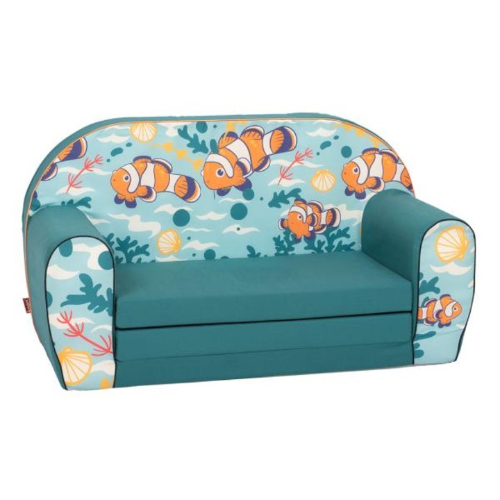 Canapea extensibila pentru copii, Knorr Toys, umplutura din spuma moale, husa bumbac 100% detasabila si lavabila, 77 x 34 x 42 cm, 9 Luni+, Clown Fish