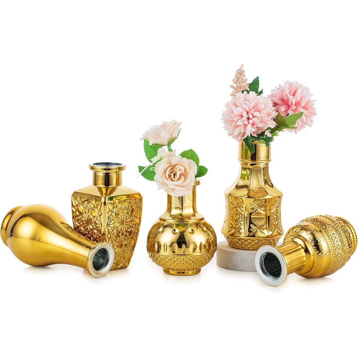 Set 5 Vaze Sticla NUPTIO - Mici, Aurii, Decoratie pentru Casa sau Evenimente