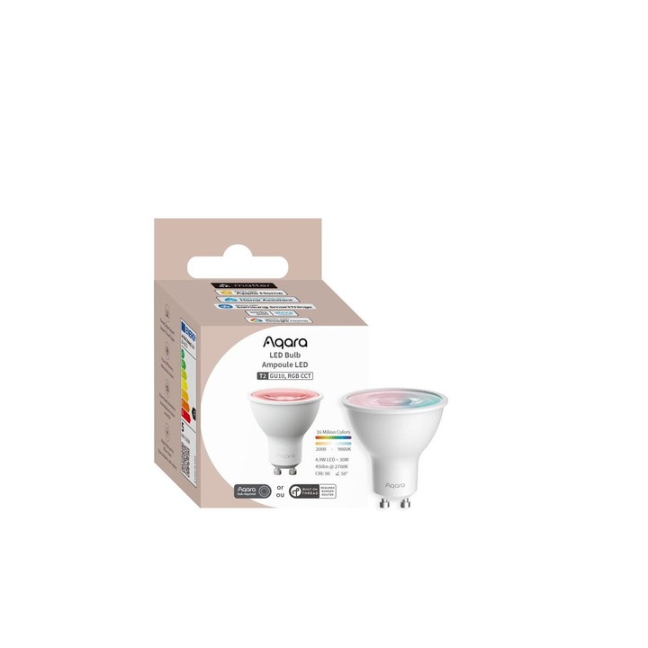 Bec Led RGB Aqara Bulb T2 RGB, GU10, 450 Lumeni, Thread, Zigbee