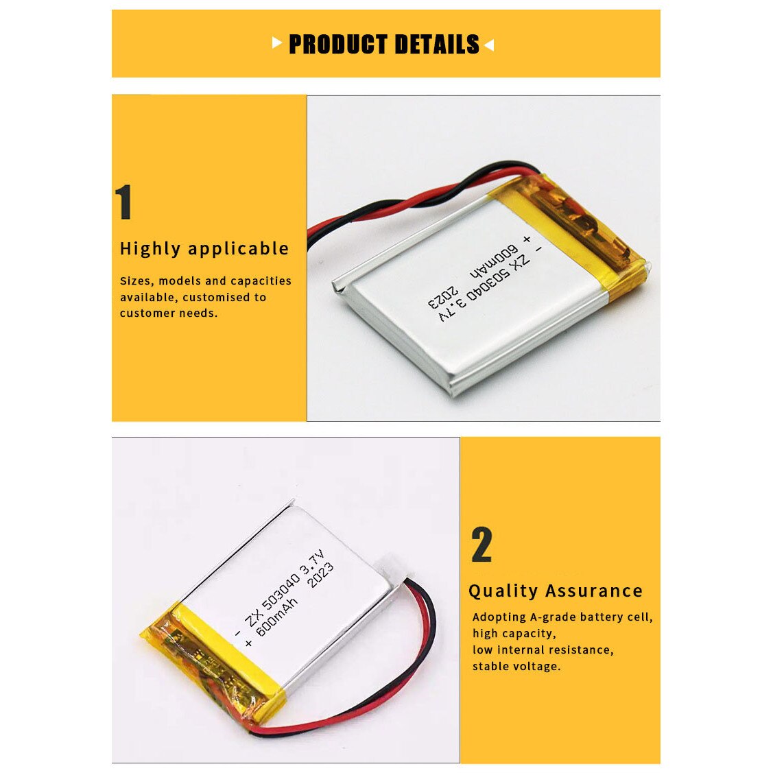 Acumulator Li-Polymer 3, 7 V, 600 mah, 40x30x5mm, 503040, Nafpro