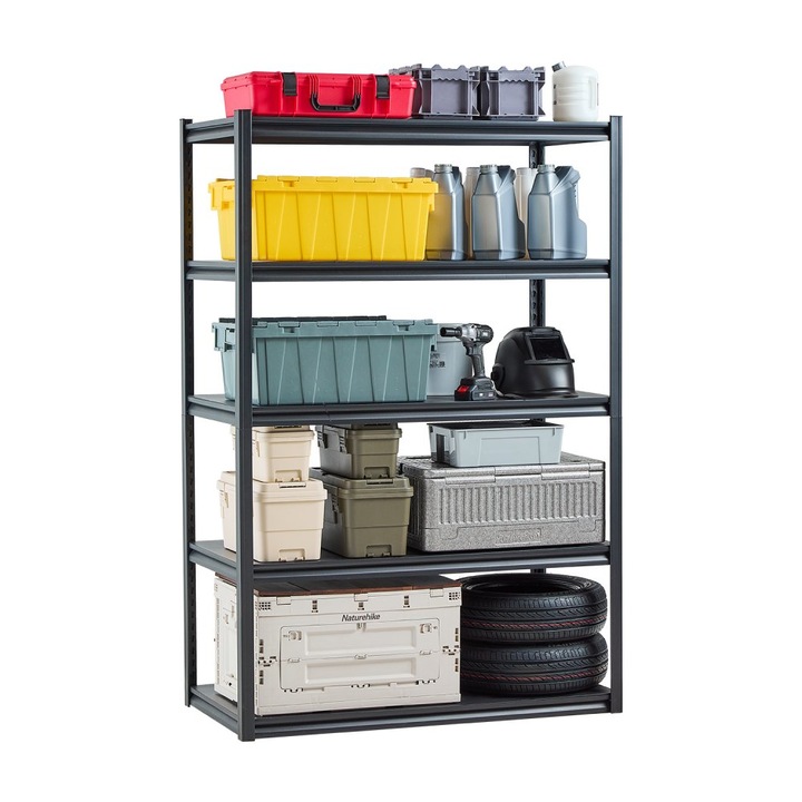 Raft depozitare, Dimensiuni 61cm L x 122cm W x 182cm H, 5 Nivele, Ideal pentru Garaj, Culoare Negru, Rezistenta Mare, Montare Usoara