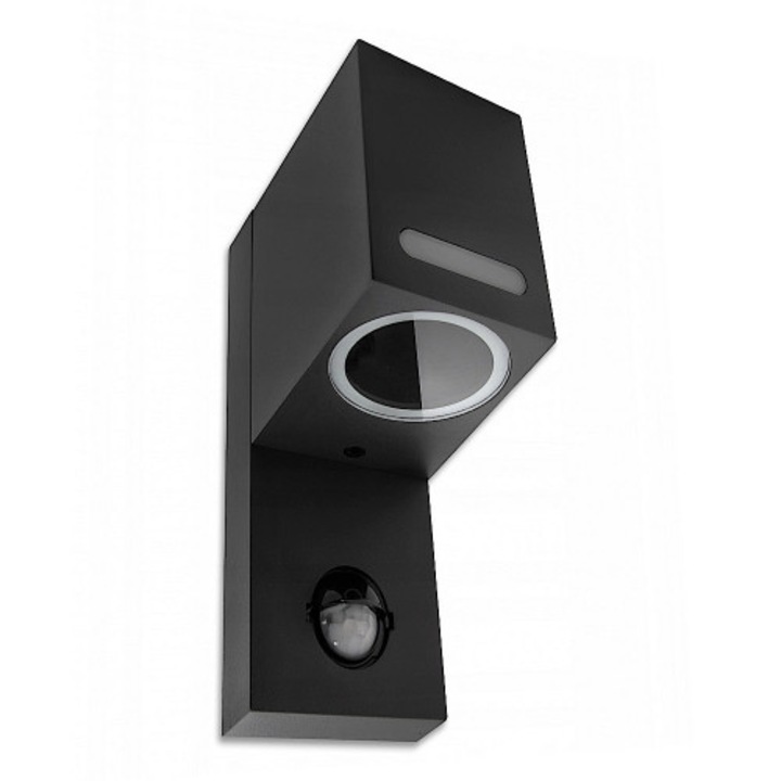 MasterLED kültéri fali lámpa, Lida modell, mozgásérzékelővel, IP44, fekete, 120x68x150mm