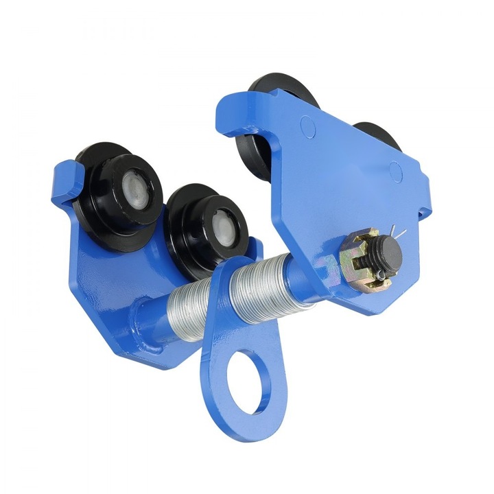 Carucior manual, capacitate incarcare 1 tona, roti duble, reglabil pentru flanse I-Beam 2, 5-7, din otel aliat rezistent, pentru fascicul I drept