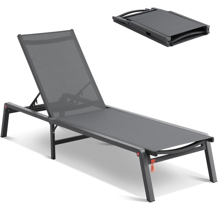 Scaun Chaise Lounge, pentru exterior, ideal pentru terasa, reglabil in 5 pozitii