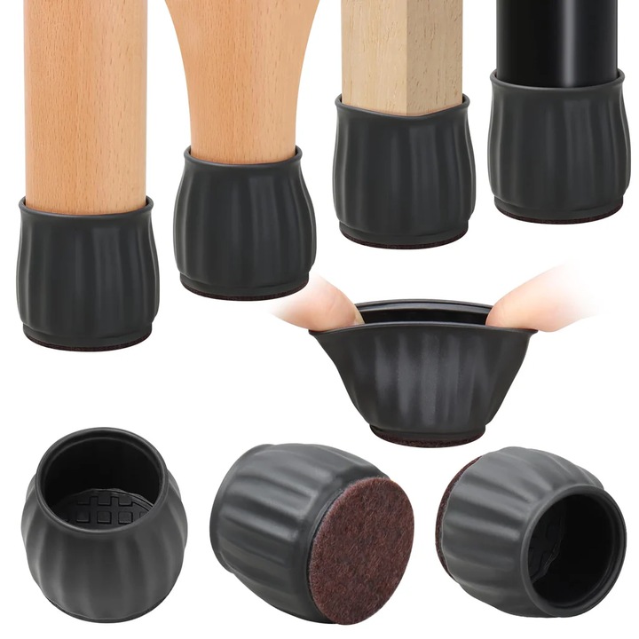 Set 32 protectii picioare mobila, scaun, silicon, anti-zgarieturi, anti-zgomot, 33 - 40 mm, Reutilizabile, Maro