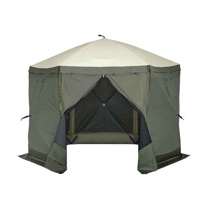 Палатка-беседка с параван, 6 страни, зелена, 3.05x3.05x2.29 м, слънцезащита, 6 души
