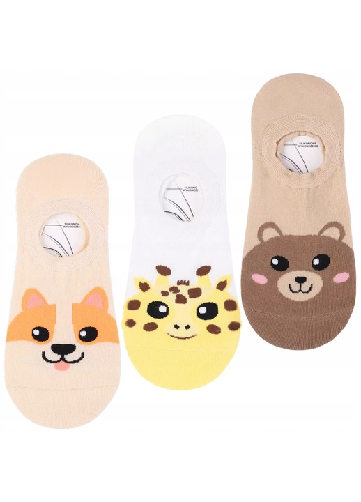 комплект от 3 чифта дамски чорапи Ballerini Cute Animals MORAJ мек памук деколтирани многоцветни 35-38 EU