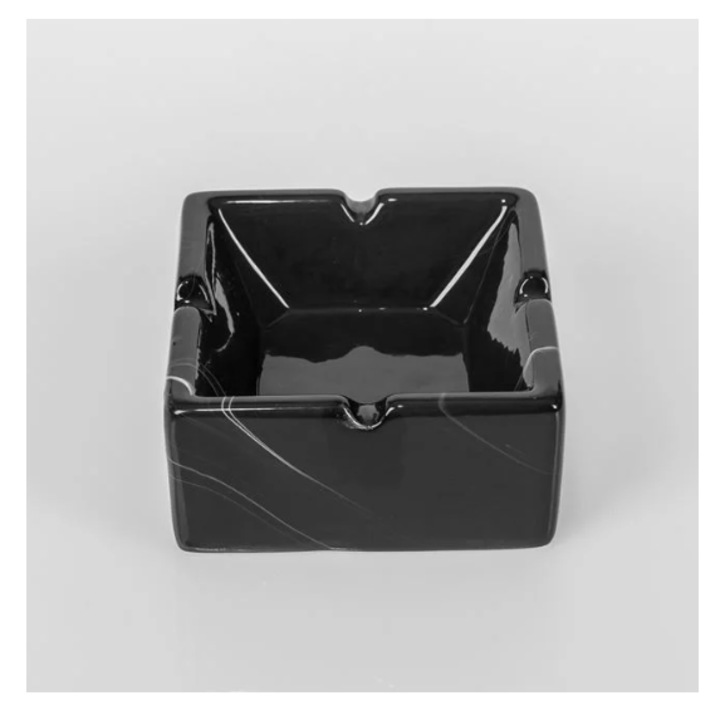 Квадратен керамичен пепелник Черен мрамор 10x10x5см