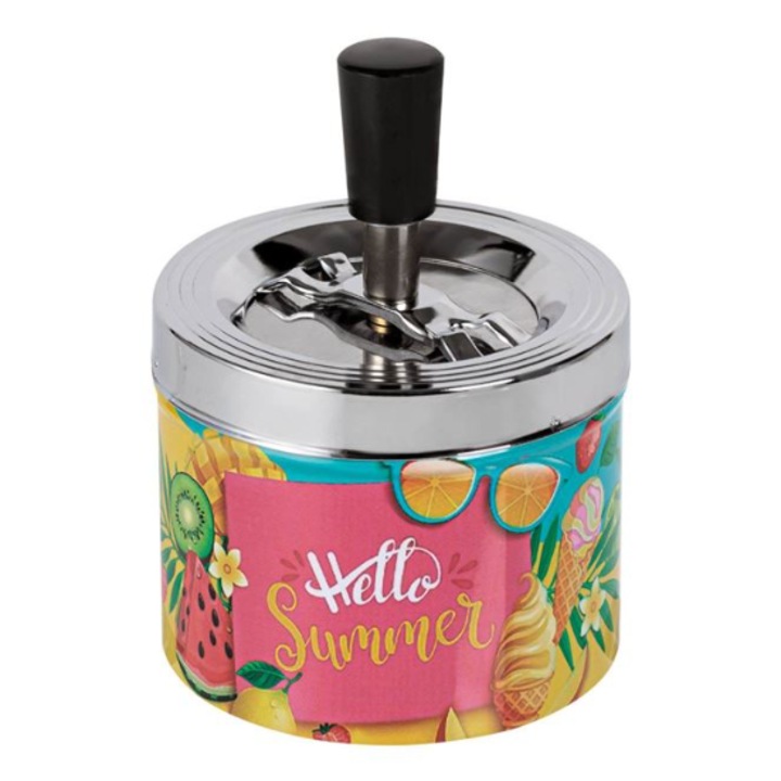 Hello Summer ezüst szélálló fém hamutartó Ø9x14cm