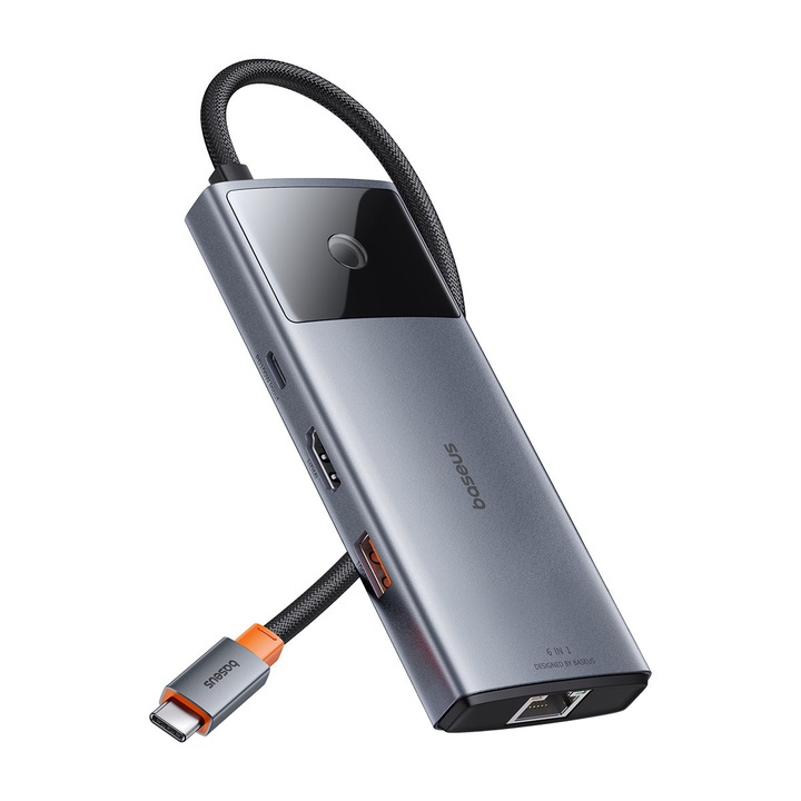 Hub USB-C 6 az 1-ben Baseus, 4K 60Hz, 10 Gb/s, fekete/ezüst