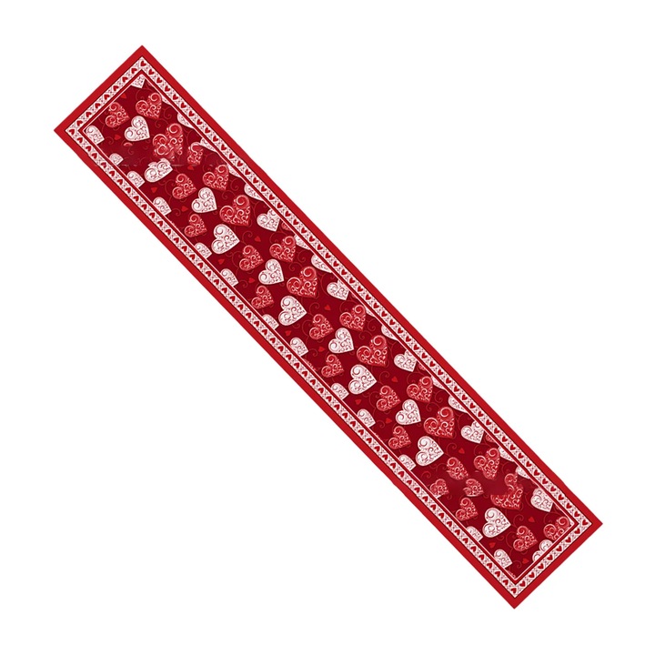 YANYXRC piros asztalterítő, szív mintás, poliészter, 160g