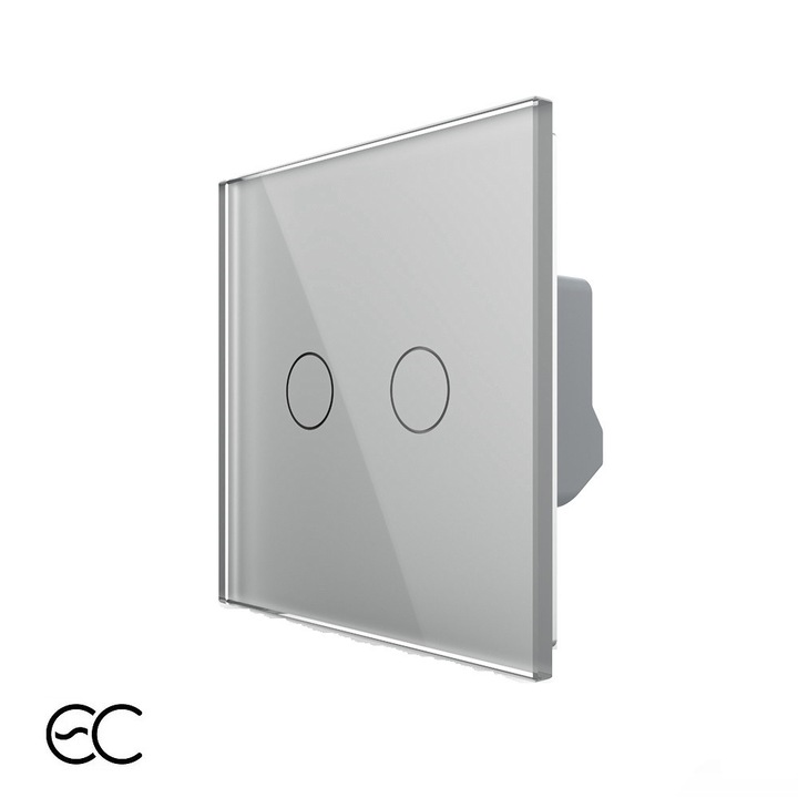 Intrerupator dublu cu touch LIVOLO din Sticla, protocol ZigBee EC, Gri