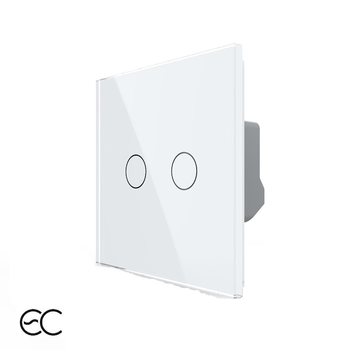 Intrerupator dublu, LIVOLO din Sticla, protocol ZigBee EC, Alb
