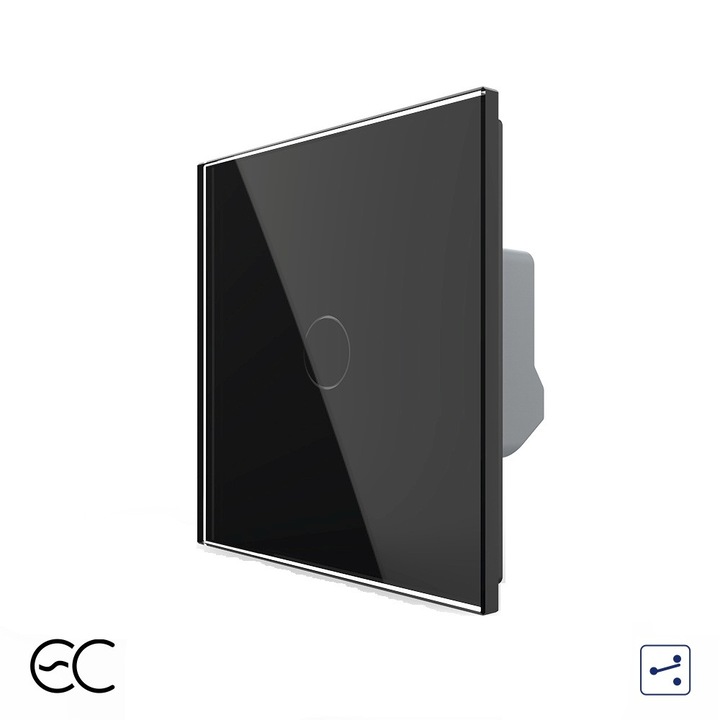 Intrerupator simplu cap scara / cruce cu touch LIVOLO din Sticla – Protocol ZigBee EC, Negru