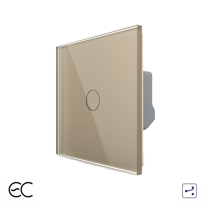 Intrerupator simplu cap scara / cruce cu touch LIVOLO din Sticla – Protocol ZigBee EC, Auriu