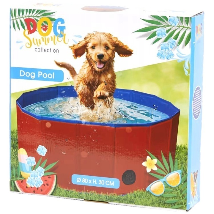 Басейн за кучета, CARDSPLITTER, 80x30 см, червен, изработен от издръжлив PVC, лесен за почистване