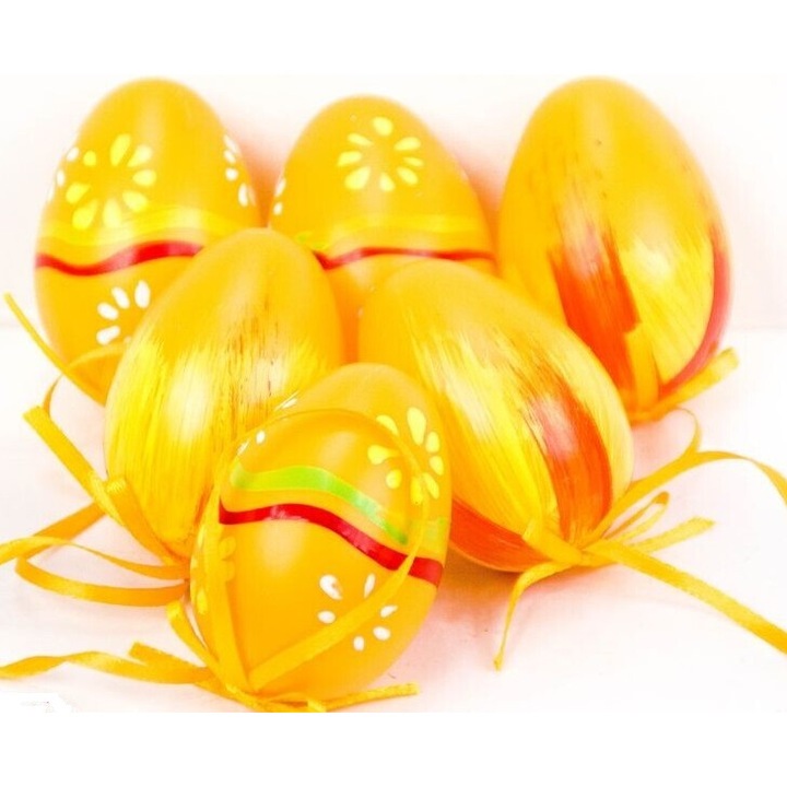 Set decorativ de Paste, GAJO, 6 oua galbene, 6 cm, cu panglica