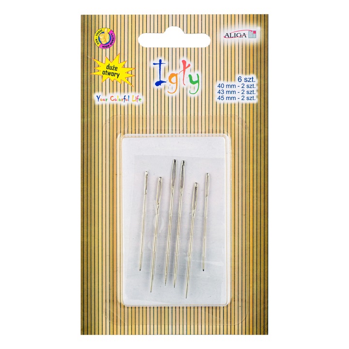 Set 6 ace pentru cusut, Aliga, 40x8/43x9/45x10mm