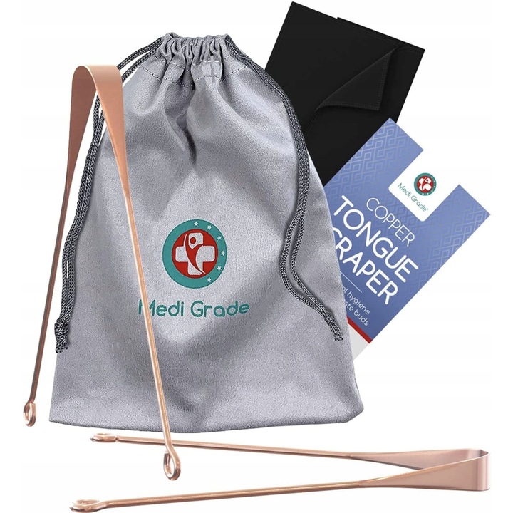 2 db közepes minőségű réz nyelvtisztító készlet, utazótok