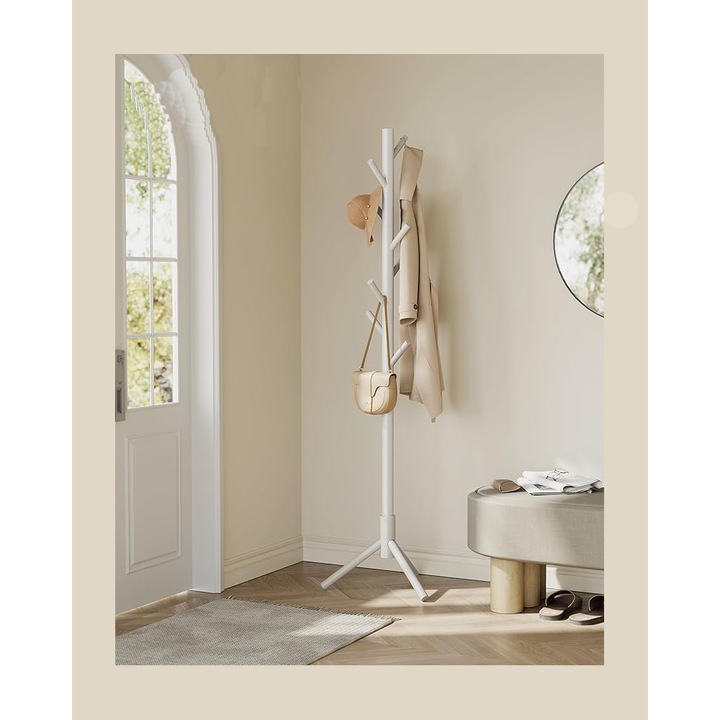 Akasztó, SONGMICS, 8 akasztó, natúr fa, 47x47x175cm