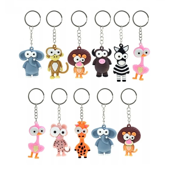 Set 12 bucati breloc din cauciuc diverse animale, Gonga® Multicolor